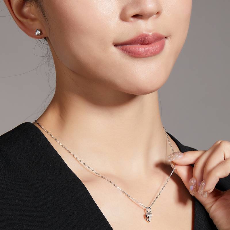 Classic心形S925银镀白金MoissanitePendantStud Earring套装